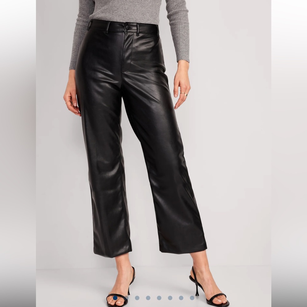 High-Waisted Faux-Leather Cropped Wide-Leg Pants for Women